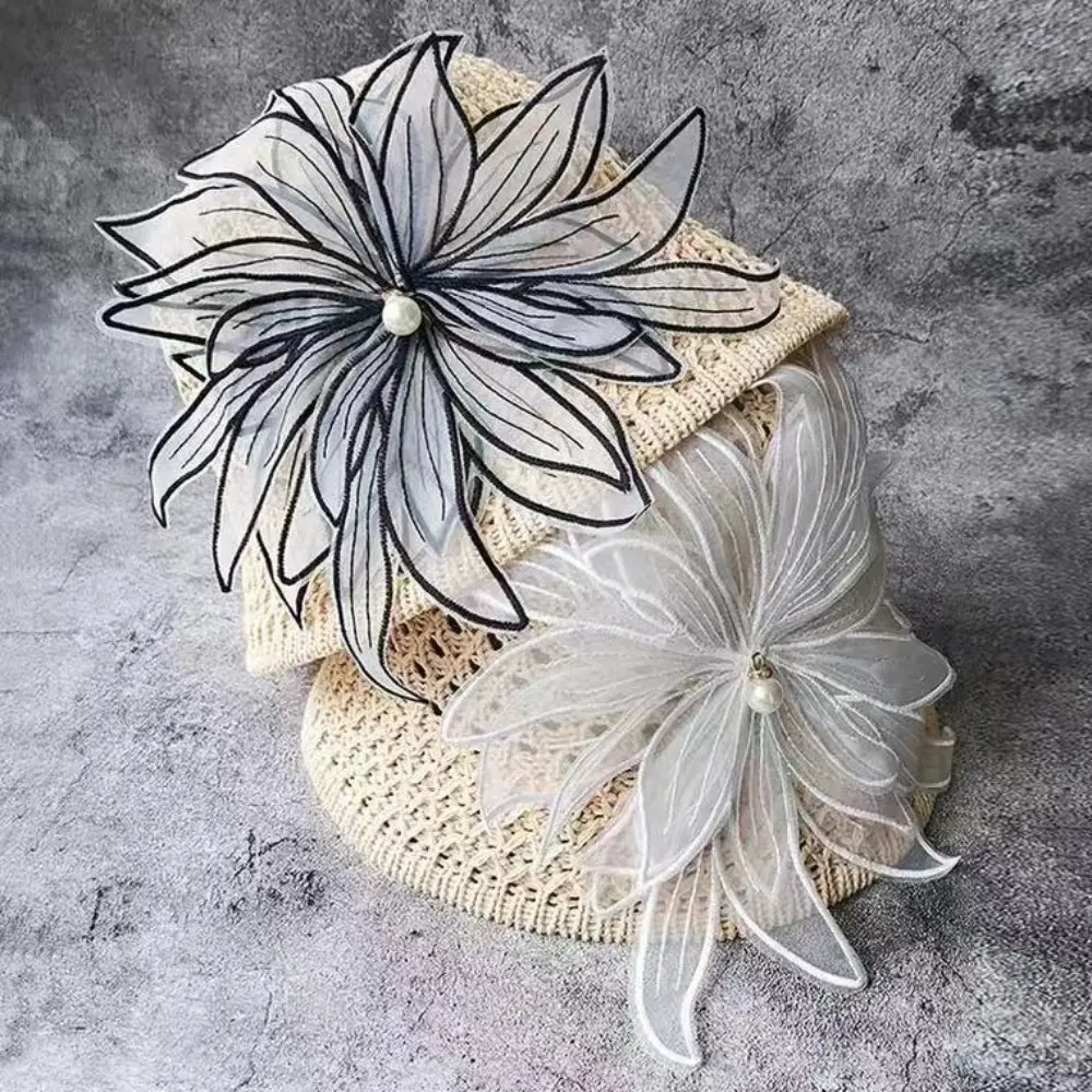 Embroidered Fabric Lace Ribbon Applique Handmade DIY Bead Lace Trim Wedding Dress Clothing Decorative Stickers Collar Accessory