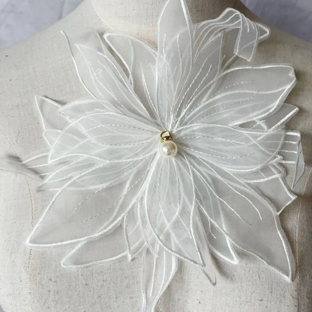Embroidered Fabric Lace Ribbon Applique Handmade DIY Bead Lace Trim Wedding Dress Clothing Decorative Stickers Collar Accessory