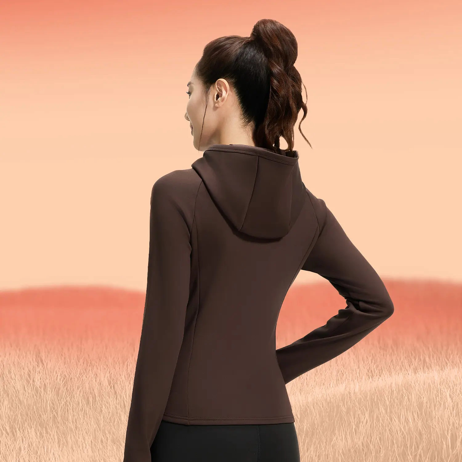 Juyitang autumn and winter velvet yoga suit slim waist women's casual versatile fitness hooded sports suit