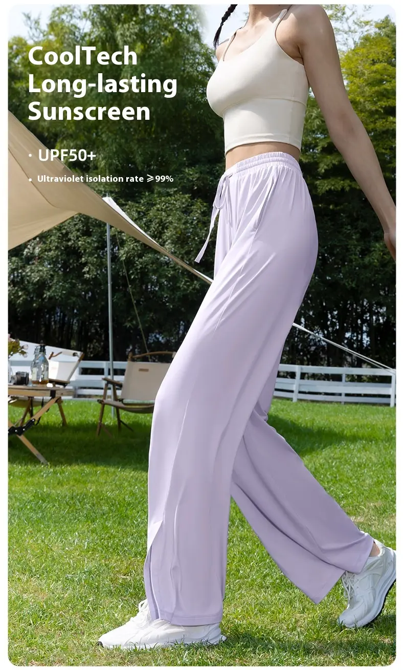 Juyitang sunscreen high-waisted wide-leg pants women's high elastic nude ice-sensitive anti-ultraviolet micro-pull sweatpants