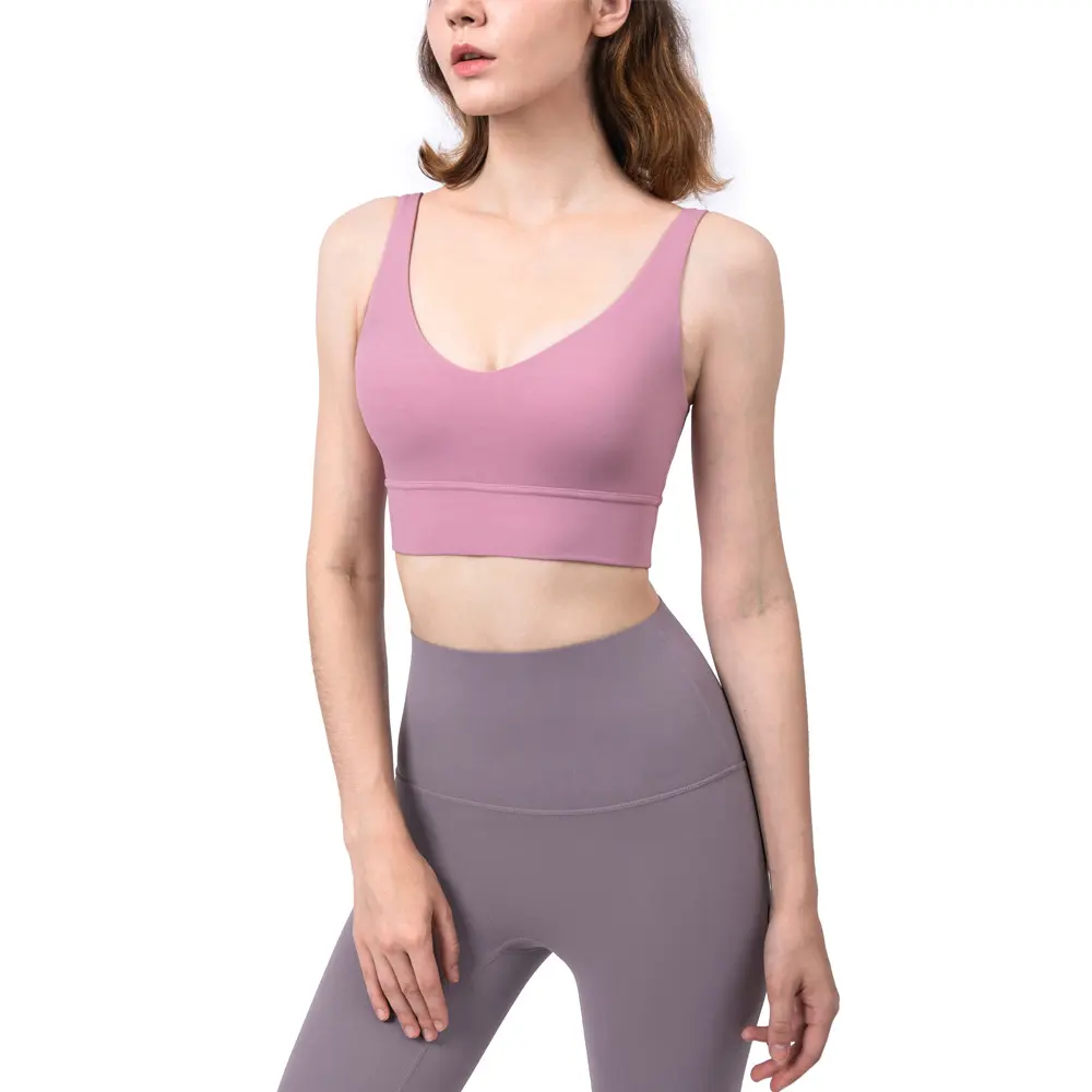 Naked sports bra deep V gather yoga underwear wide shoulder strap chest pad fitness beauty back vest outer wear women sport bra