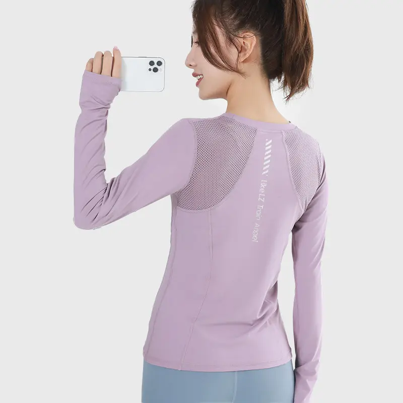 Sportswear beauty back mesh yoga clothes long sleeves sports top sports t-shirt workout top yoga tops women gym top