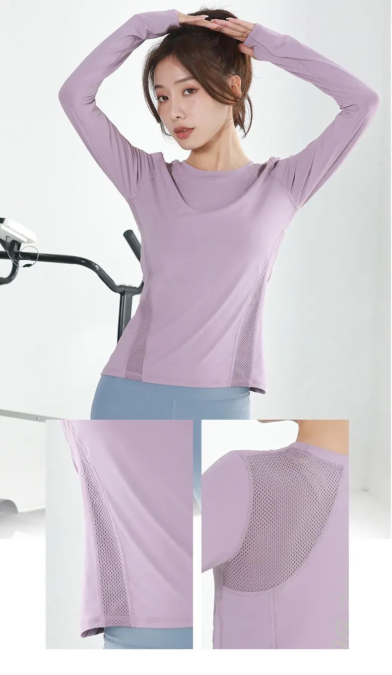 Sportswear beauty back mesh yoga clothes long sleeves sports top sports t-shirt workout top yoga tops women gym top
