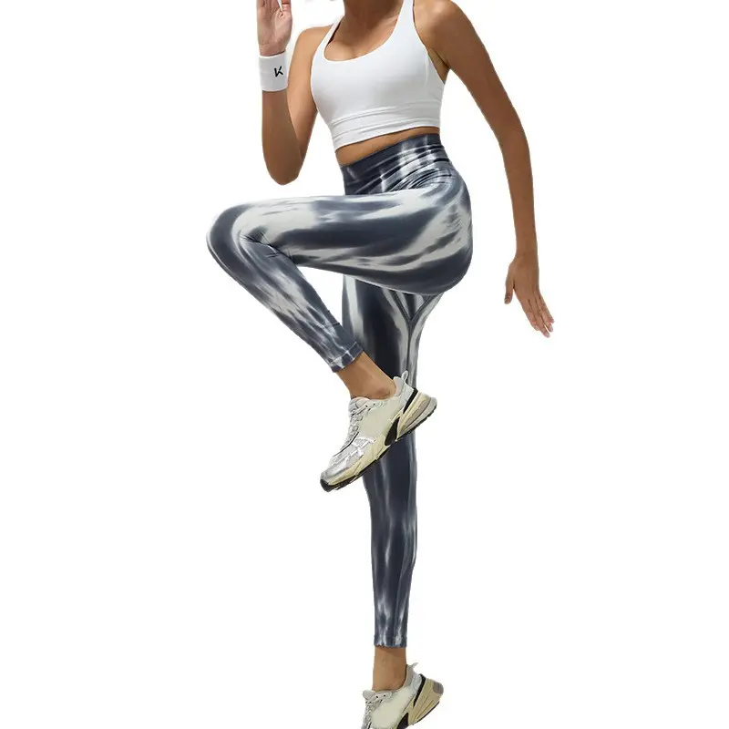 Spray dyed yoga trousers seamless fake plain weave tight nude feeling running yoga pants women leggings sport women fitness