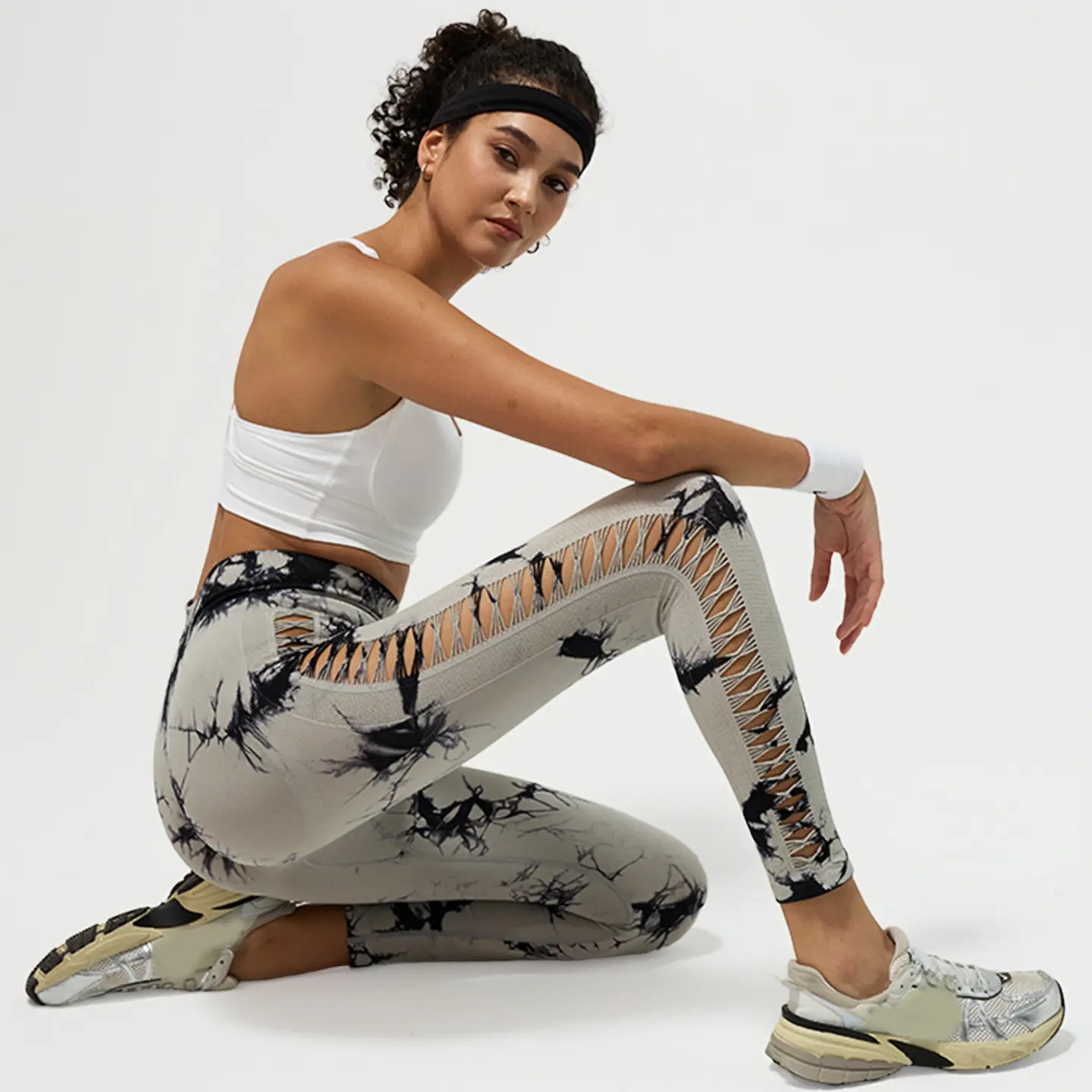 Hollow tie-dye seamless high-waisted yoga pants running cycling hip pants tight fitness trousers leggings sport women fitness