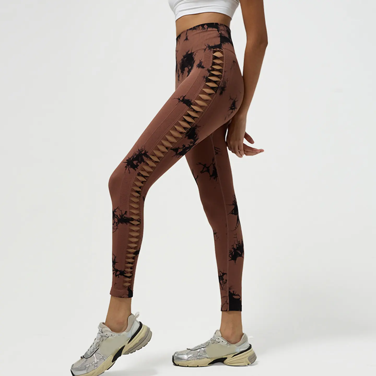 Hollow tie-dye seamless high-waisted yoga pants running cycling hip pants tight fitness trousers leggings sport women fitness