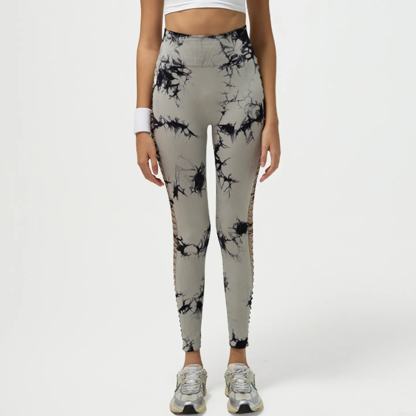 Hollow tie-dye seamless high-waisted yoga pants running cycling hip pants tight fitness trousers leggings sport women fitness