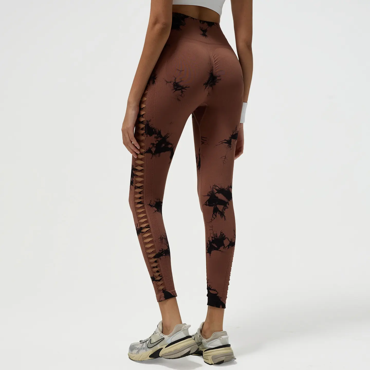 Hollow tie-dye seamless high-waisted yoga pants running cycling hip pants tight fitness trousers leggings sport women fitness