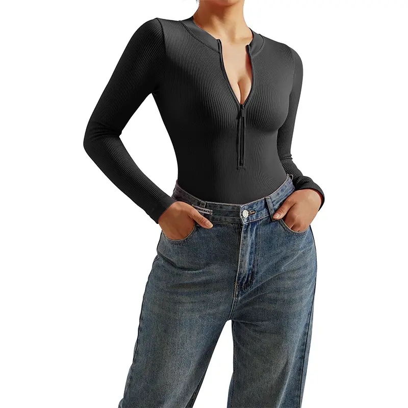 No chest pads, seamless zipper, long-sleeved yoga clothes, casual sports onesies, shapewear, workout clothes for women