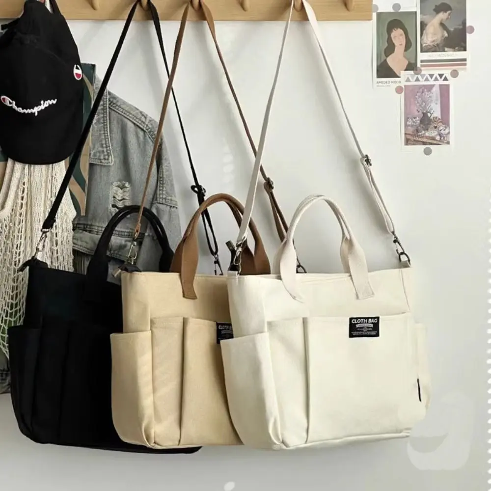 Creative Women's Messenger Bag Multi Pocket Large Capacity Canvas Tote Shoulder Bag Casual Crossbody Handbags Shopping Bag