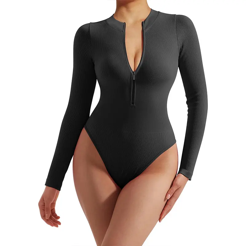 No chest pads, seamless zipper, long-sleeved yoga clothes, casual sports onesies, shapewear, workout clothes for women