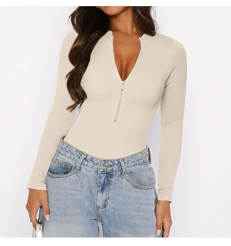 No chest pads, seamless zipper, long-sleeved yoga clothes, casual sports onesies, shapewear, workout clothes for women