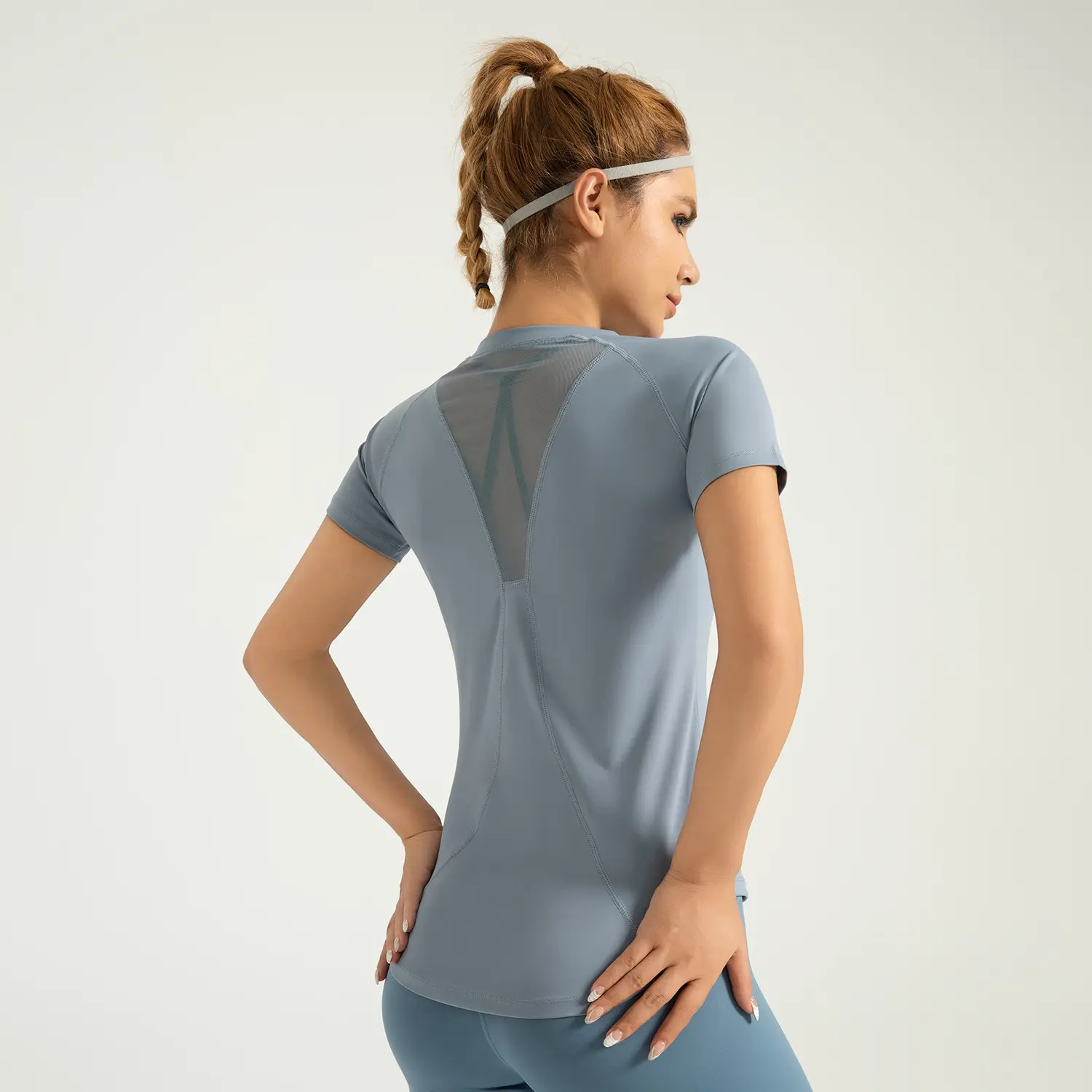 Juyitang Cross-border Zone Mesh Yoga Short Sleeve Sports Fitness Clothing Breast Shaping Breathable Sports T-Shirt Women