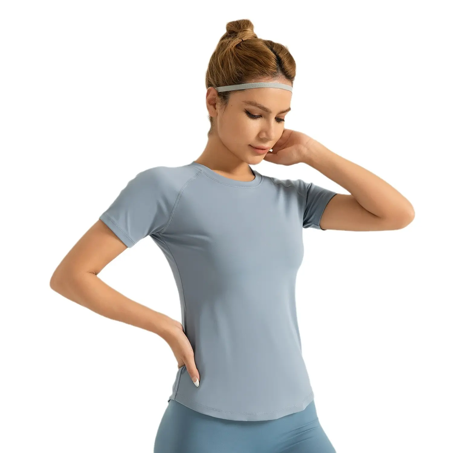 Juyitang Cross-border Zone Mesh Yoga Short Sleeve Sports Fitness Clothing Breast Shaping Breathable Sports T-Shirt Women
