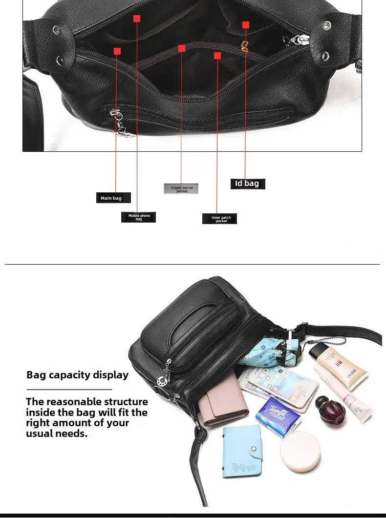 Soft leather shoulder bag new middle-aged mother bag casual crossbody bag for middle-aged and elderly women purses and handbags