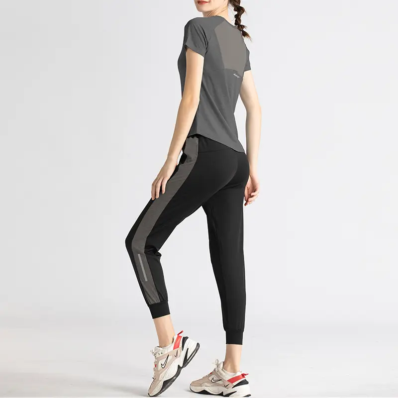 Juyitang yoga suit two-piece set mesh short-sleeved top running yoga pants fitness suit sports suit