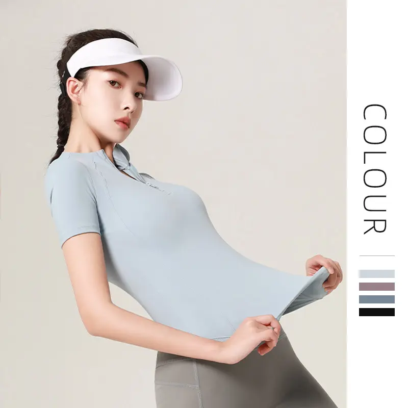 Elastic shaping sports top waist yoga sports short-sleeved women's nylon breathable fitness yoga clothes