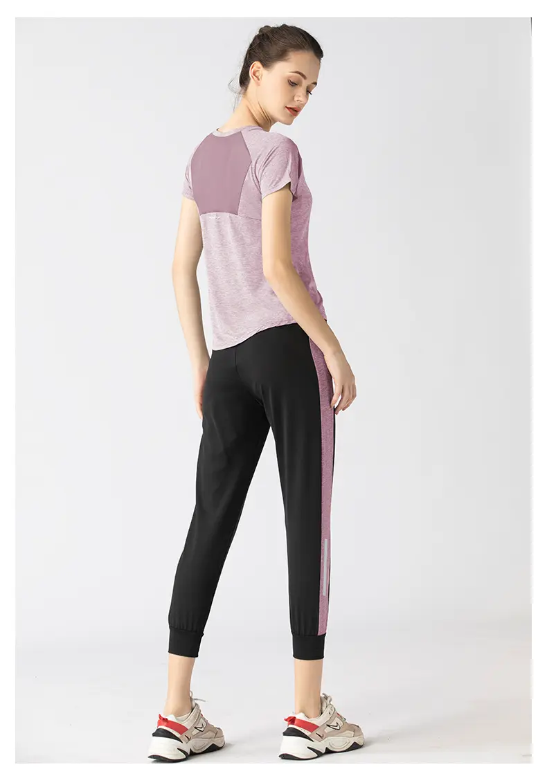 Juyitang yoga suit two-piece set mesh short-sleeved top running yoga pants fitness suit sports suit