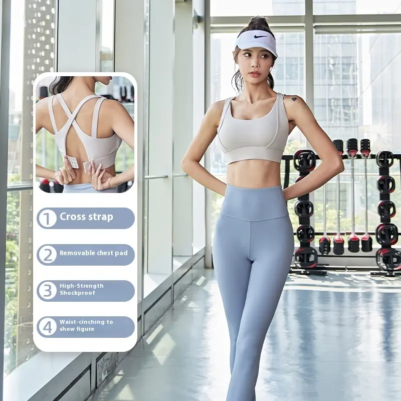 Juyatang double shoulder yoga suit free bra nude sports suit high strength shockproof gym set women yoga set gym set women