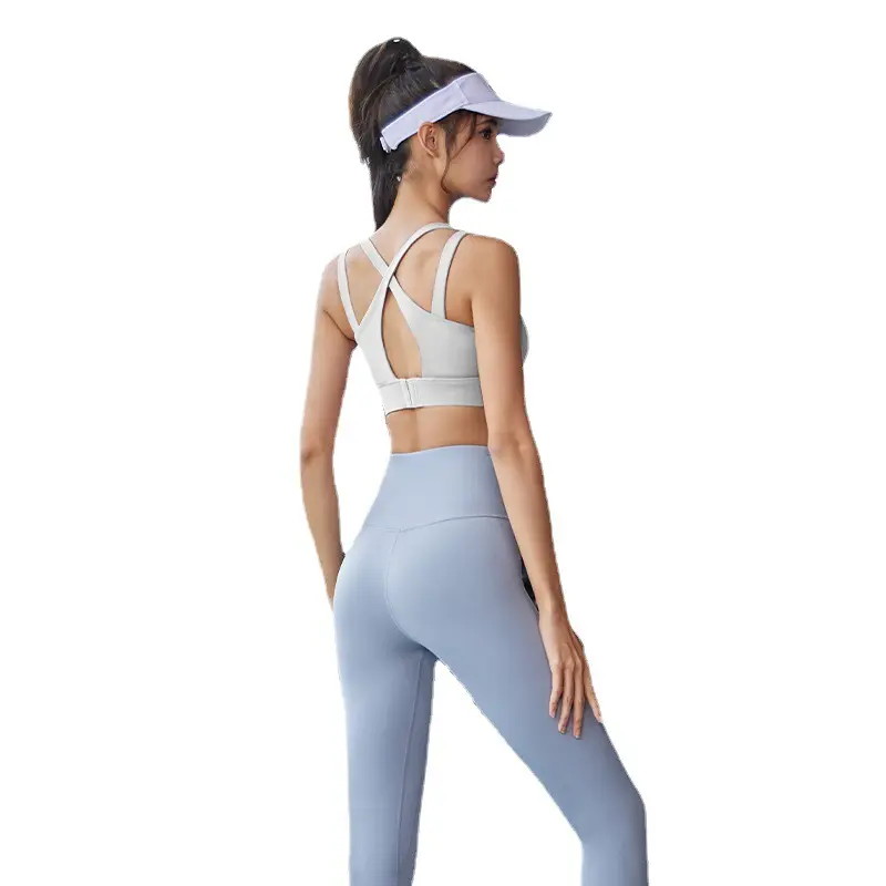 Juyatang double shoulder yoga suit free bra nude sports suit high strength shockproof gym set women yoga set gym set women