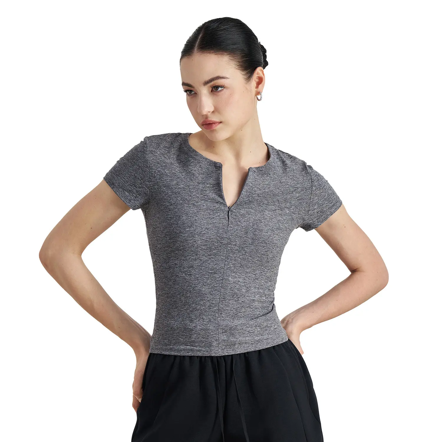 Slim Yoga Short Sleeve Waist Sports T-Shirt Crew Neck Fitness Top Yoga Tops Women