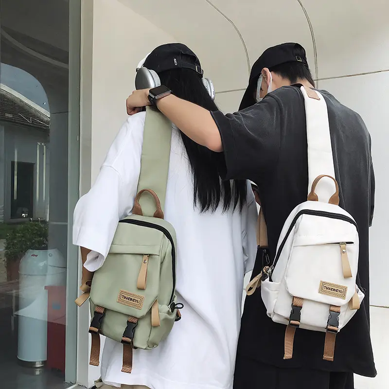 Large capacity breast bag men's versatile shoulder bag canvas messenger bag leisure sports backpack canvas bag