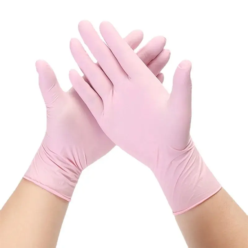100PCS Pink Nitrile Gloves Disposable Latex Gloves Powder Free for Household Cleaning Beauty Salon Working Kitchen Gloves
