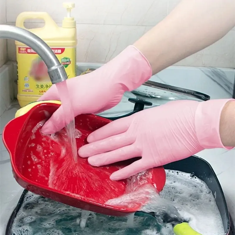 100PCS Pink Nitrile Gloves Disposable Latex Gloves Powder Free for Household Cleaning Beauty Salon Working Kitchen Gloves