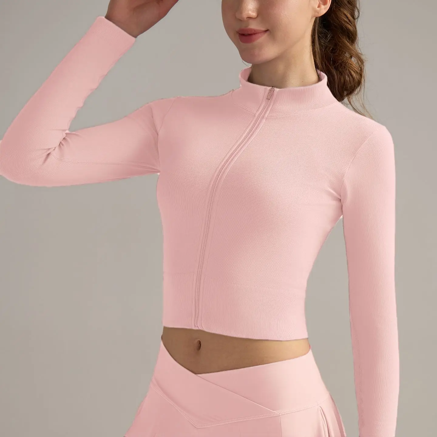 Long Sleeve Yoga Jacket with Zipper Quick Drying Breathable Fitness Top High Skinny Sports Yoga Clothes Yoga Tops Women