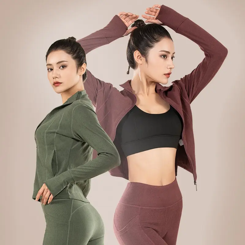 Juyitang polished yoga clothes, tops, peach sports jackets, women's autumn and winter zipper vertical fitness clothes