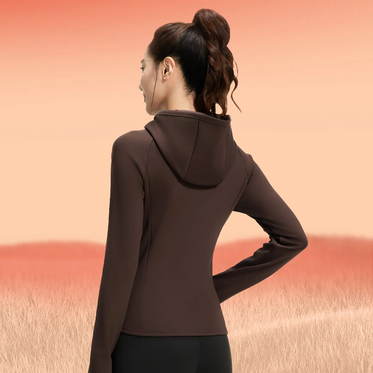 Juyitang autumn and winter velvet yoga jacket slim waist sports women's casual versatile fitness yoga hooded jacket