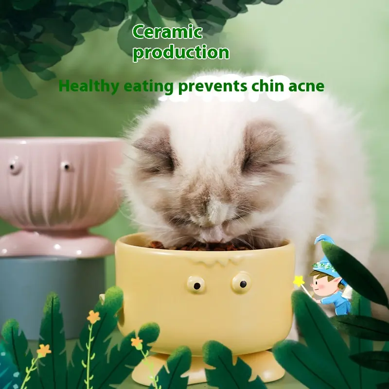 Cat pet tall food bowl cute cat food basin protection cervical spine drinking bowl dog pet supplies