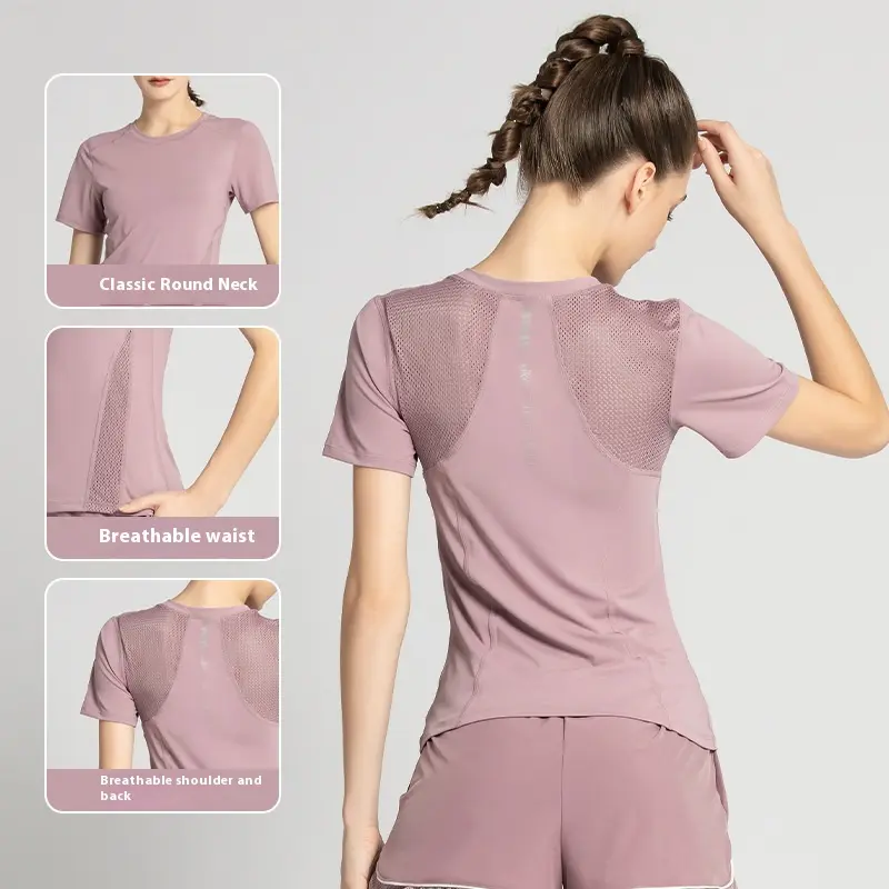 Juyitang sports t-shirt women's beauty back mesh breathable running fitness clothes short-sleeved yoga clothes top bodybuilding