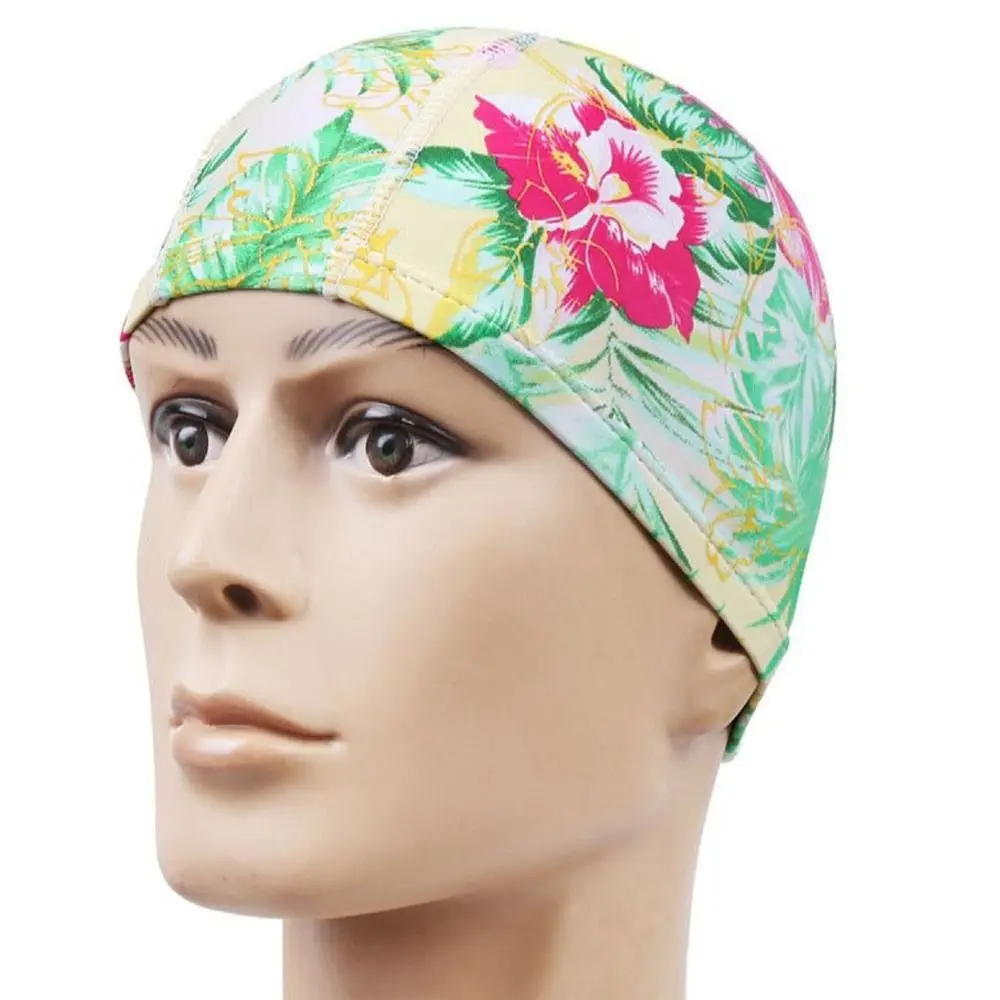 Swimming Cap Men Women Flowers Printed Long Hair Cap Sports Swim Pool Bathing Hat Elastic Nylon Turban Sports Accessory