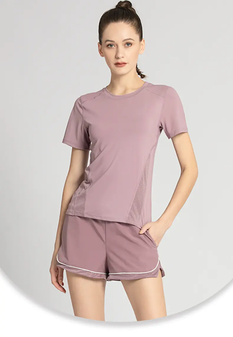 Juyitang sports t-shirt women's beauty back mesh breathable running fitness clothes short-sleeved yoga clothes top bodybuilding