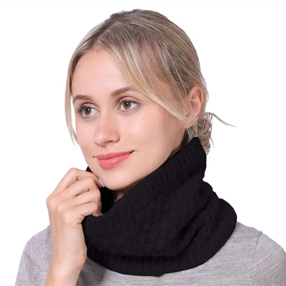 Knitted Neck Scarves Autumn Winter Thermal Women Men Thick Fleece Inside Wool Collar Elastic Scarves Outdoor Neck Warmer