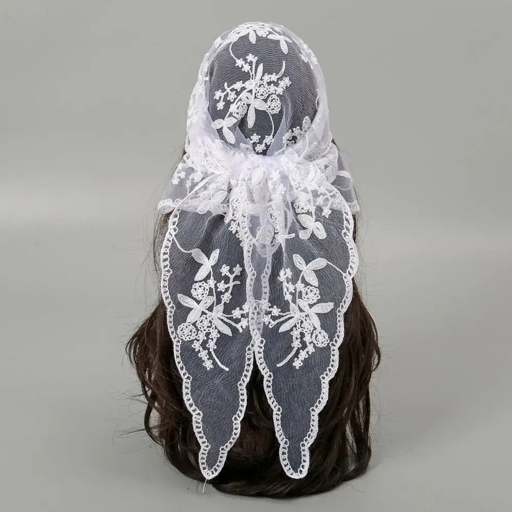 Elegant Lace Scarf Hollow Out Embroidery Foulard Bandana Solid Color Triangular Scarf Thin Vintage HandkerChiefs for Hair Woman