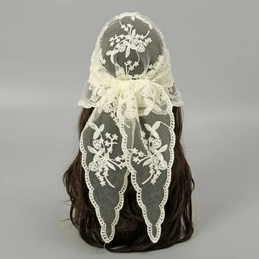 Elegant Lace Scarf Hollow Out Embroidery Foulard Bandana Solid Color Triangular Scarf Thin Vintage HandkerChiefs for Hair Woman