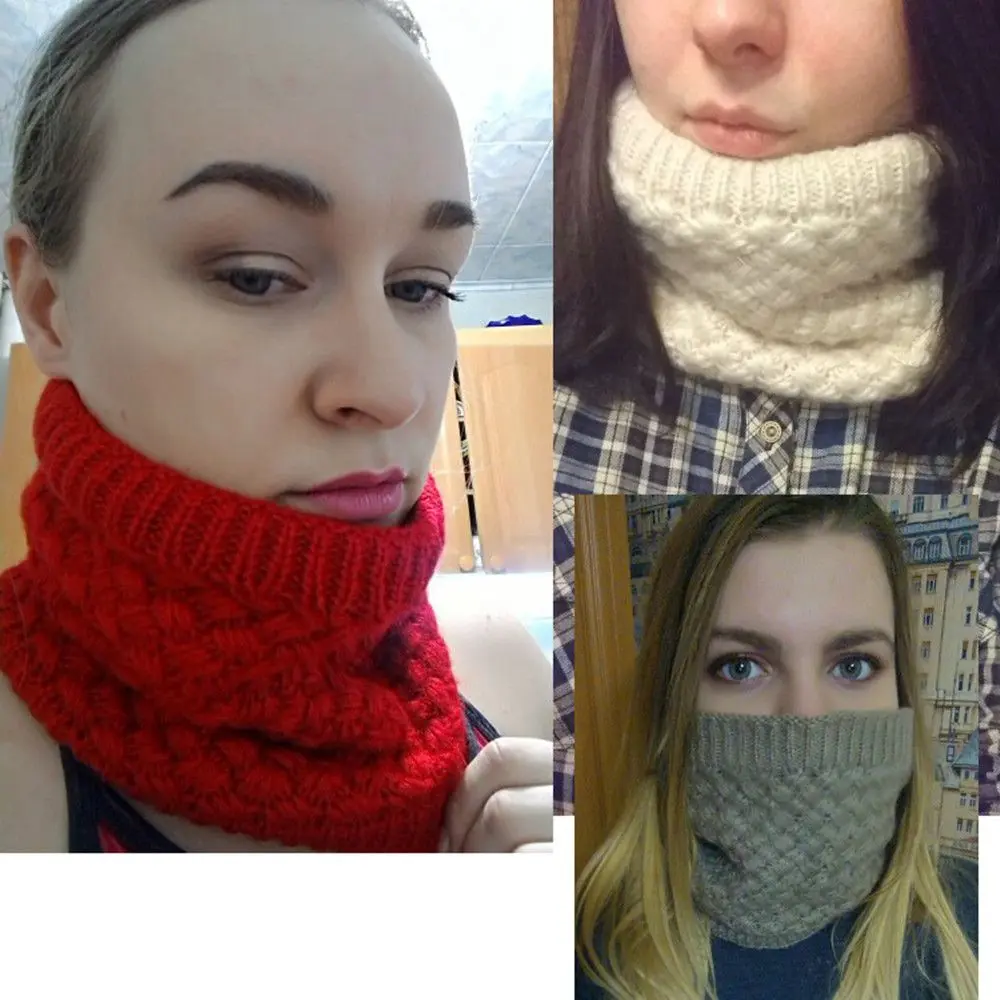 Knitted Neck Scarves Autumn Winter Thermal Women Men Thick Fleece Inside Wool Collar Elastic Scarves Outdoor Neck Warmer