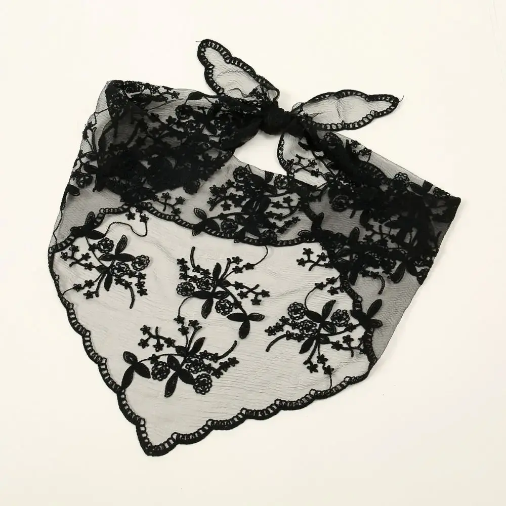 Elegant Lace Scarf Hollow Out Embroidery Foulard Bandana Solid Color Triangular Scarf Thin Vintage HandkerChiefs for Hair Woman