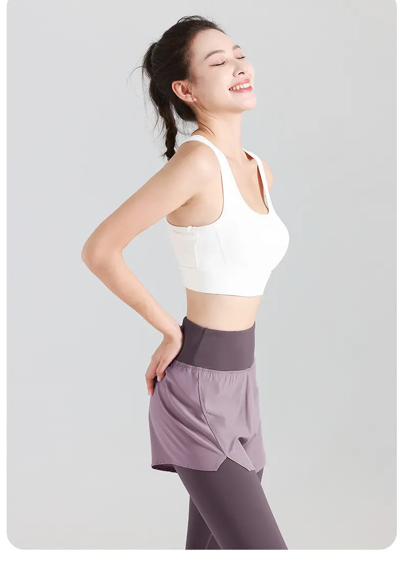 Juyatang anti-light fake two-piece yoga pants pocket pants high waist hip-lifting fitness pants thin belly yoga pants