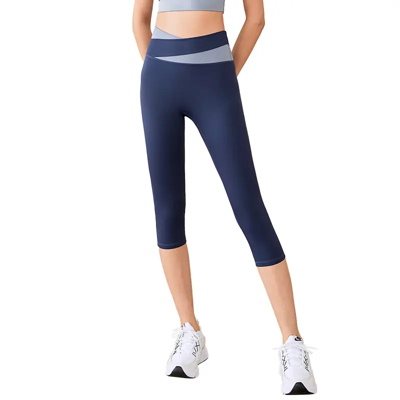 Juyitang high elastic nude seven-point yoga pants peach color matching high waist hip lifting sports fitness pants