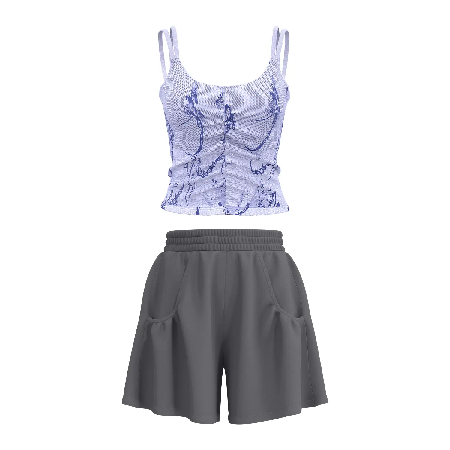 Juyitang's new national style printed suspender yoga suit set women's integrated fixed cup sports fitness suit
