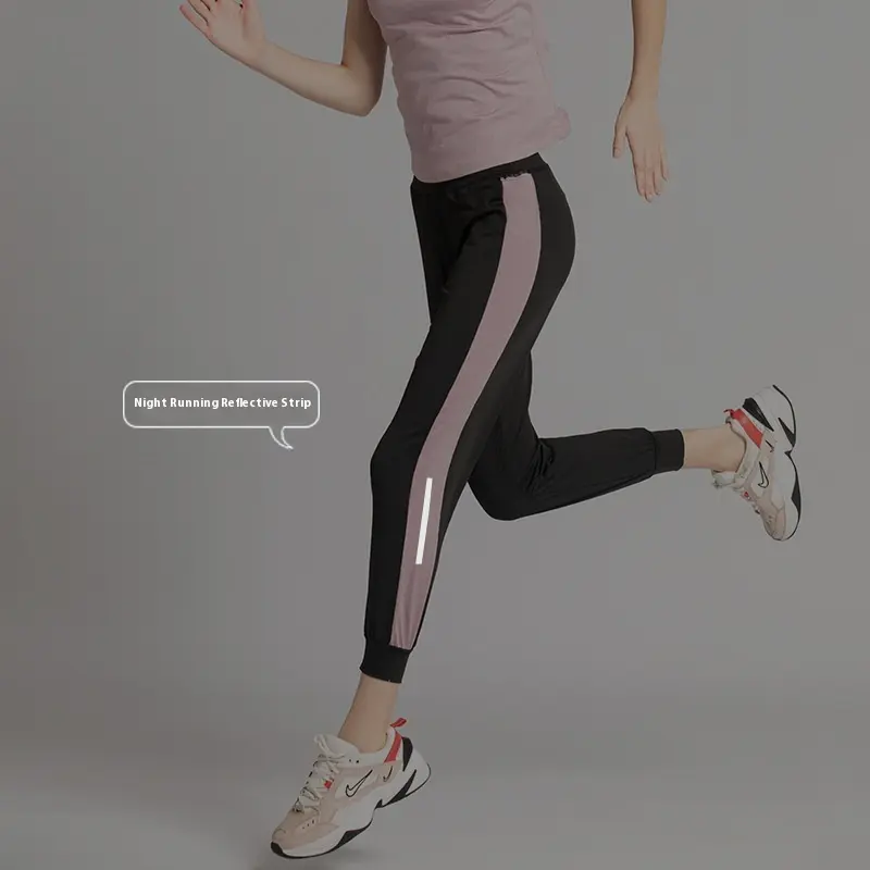 Sweatpants women's summer new side stripes reflective strips loose casual pants tied feet running fitness trousers