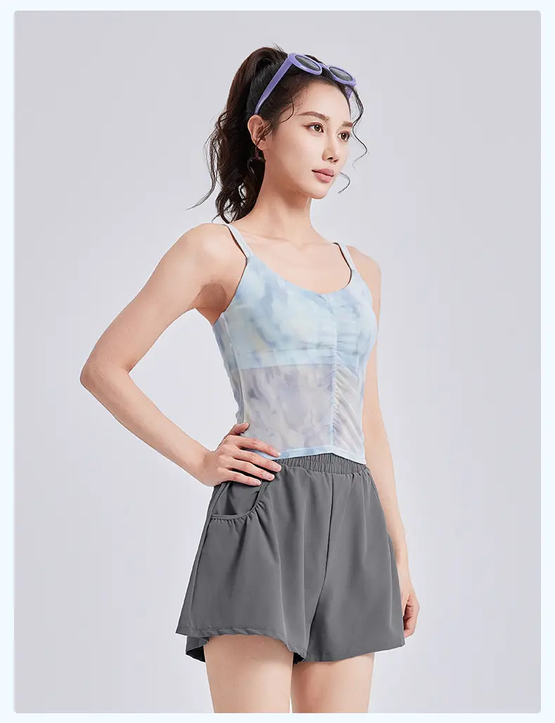Juyitang's new national style printed suspender yoga suit set women's integrated fixed cup sports fitness suit