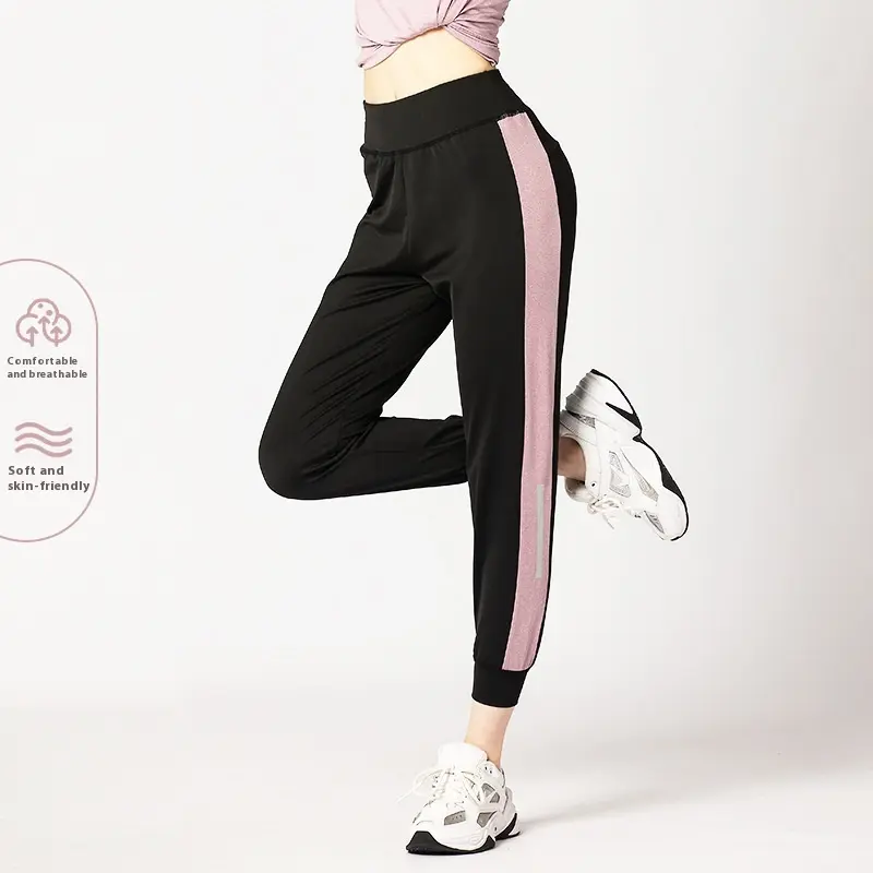 Sweatpants women's summer new side stripes reflective strips loose casual pants tied feet running fitness trousers