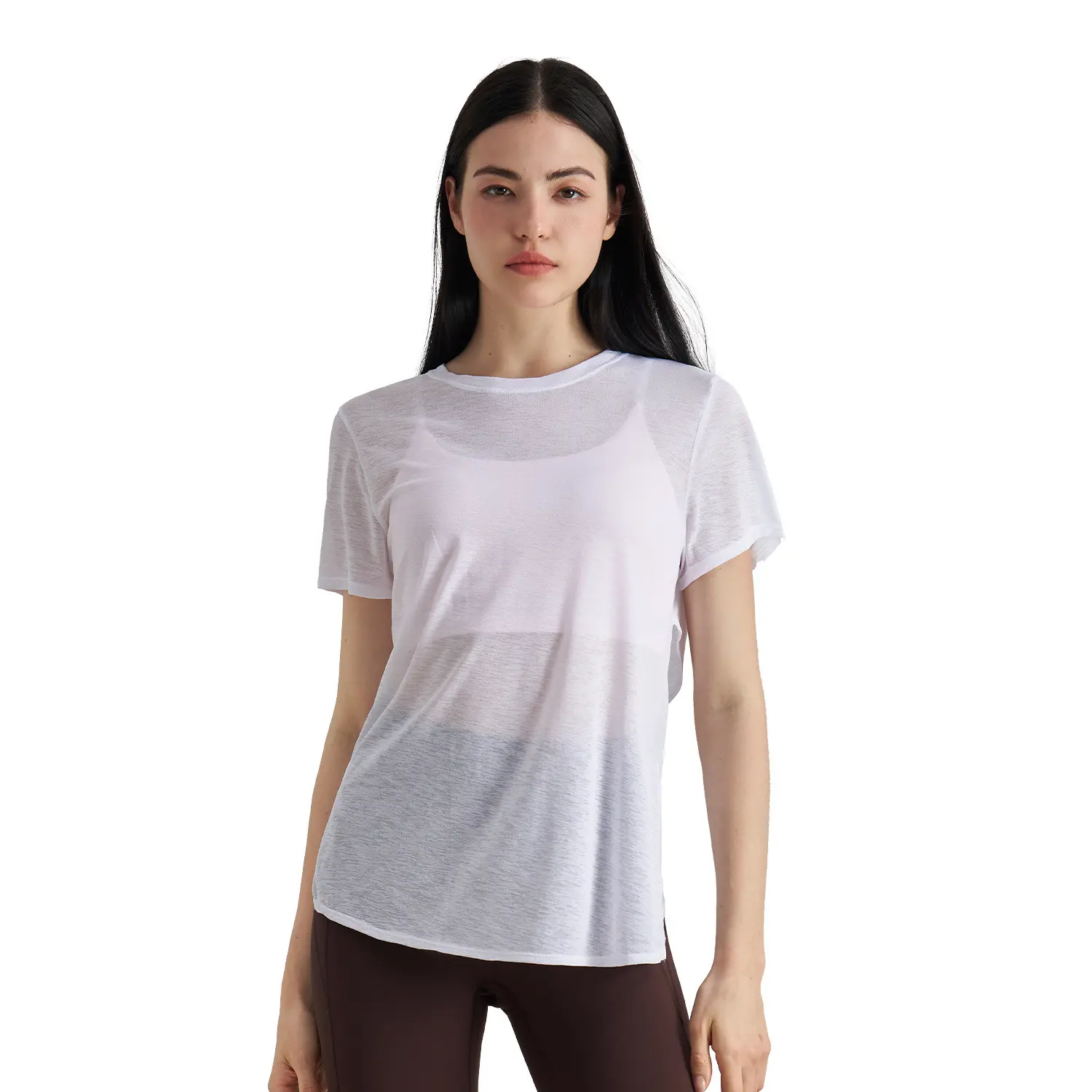 Slub yarn yoga T-shirt loose sports top women's fitness Pilates water droplets hollow back yoga clothes