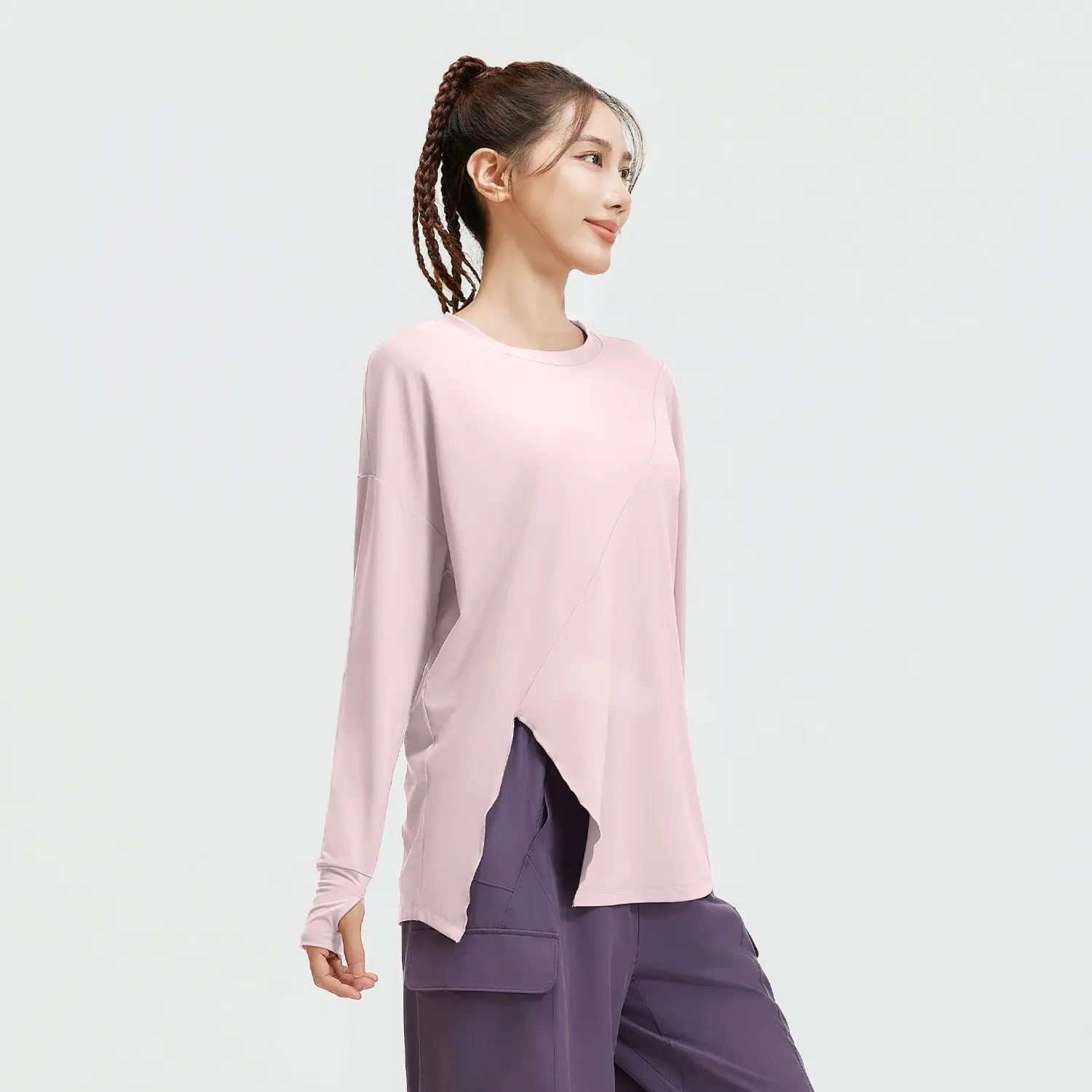 Juyitang new split loose yoga clothes long sleeves women's sports running training fitness clothes top fitness femme