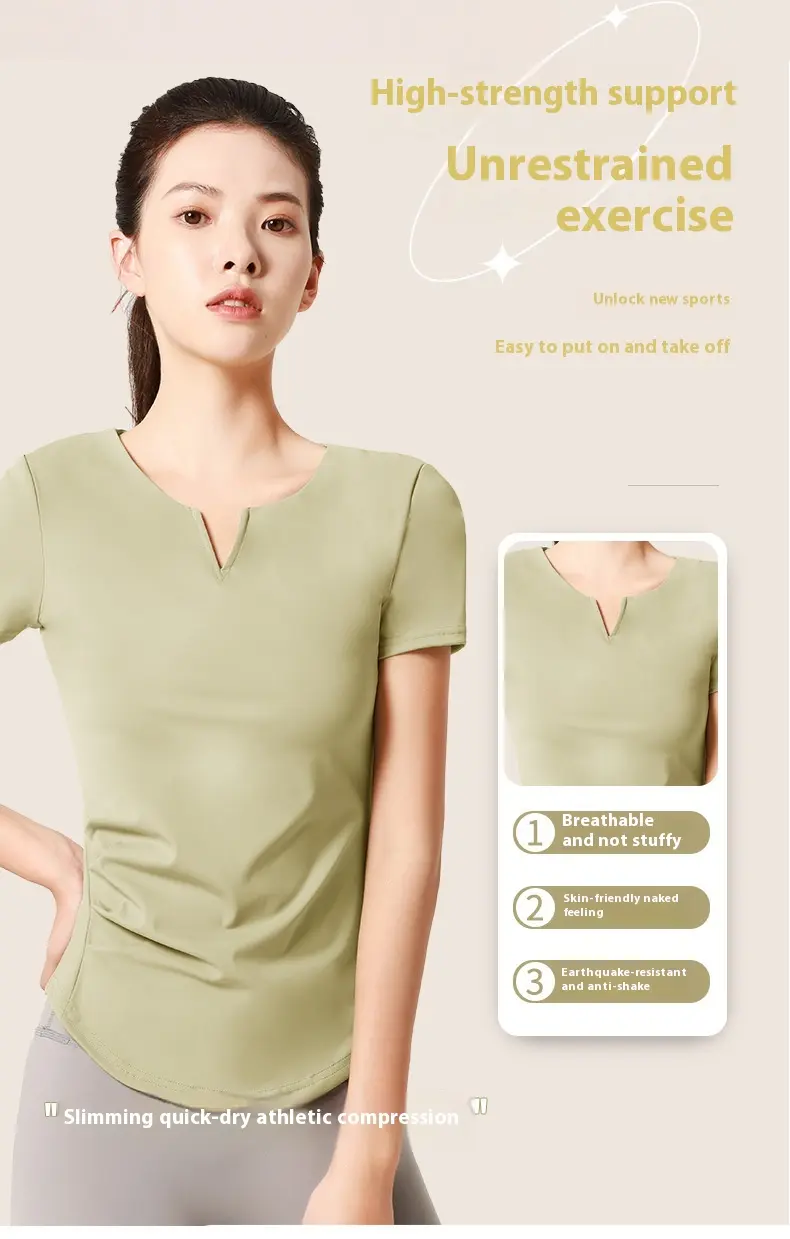 Juyatang Sports Nylon Yoga Short Sleeve Yoga Suit High Elastic Short Sleeve Breathable Sweat Wicking Yoga Top