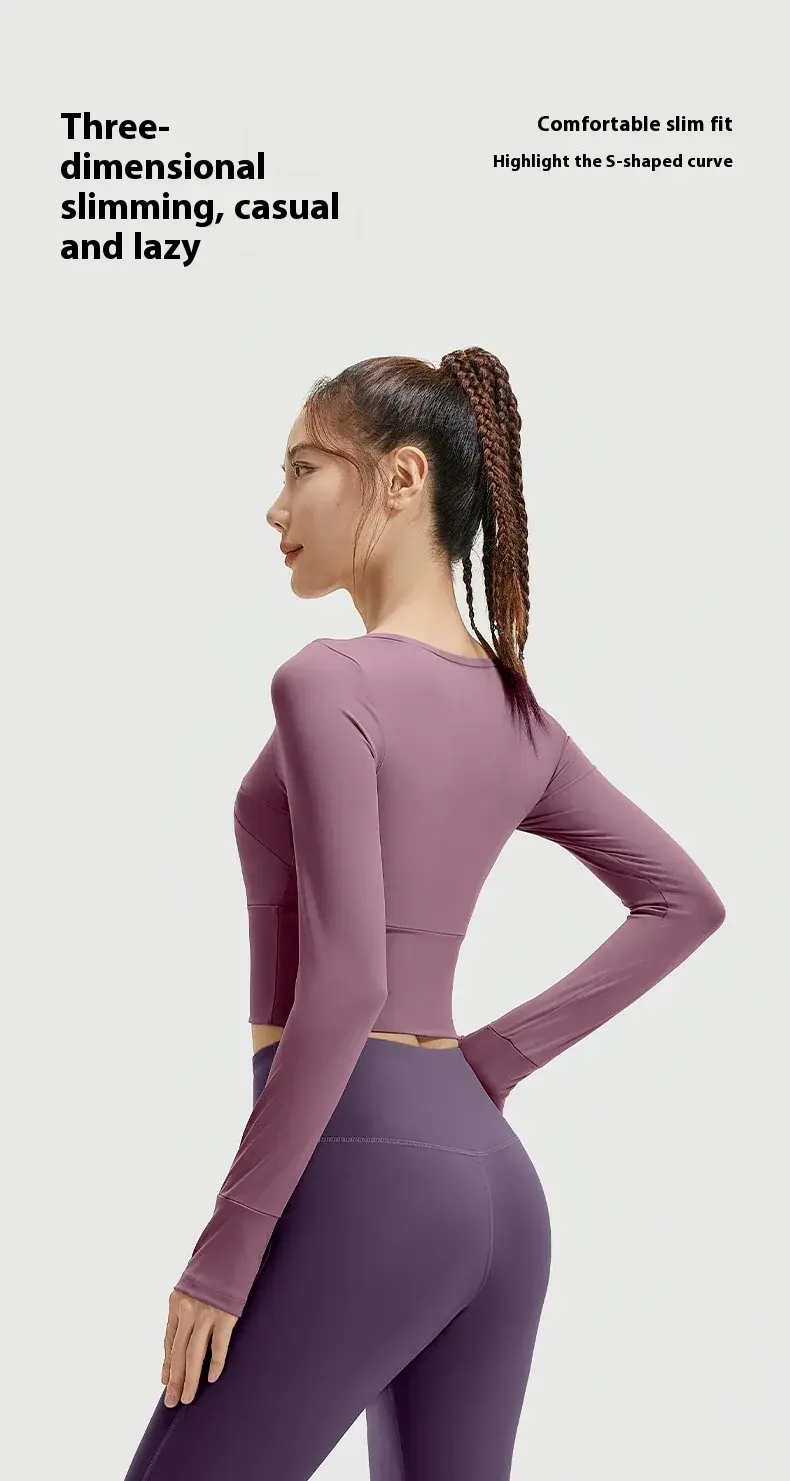 splicing women's yoga clothes with chest pads, sports tops, fitness clothes, breathable and thin running fitness long sleeves
